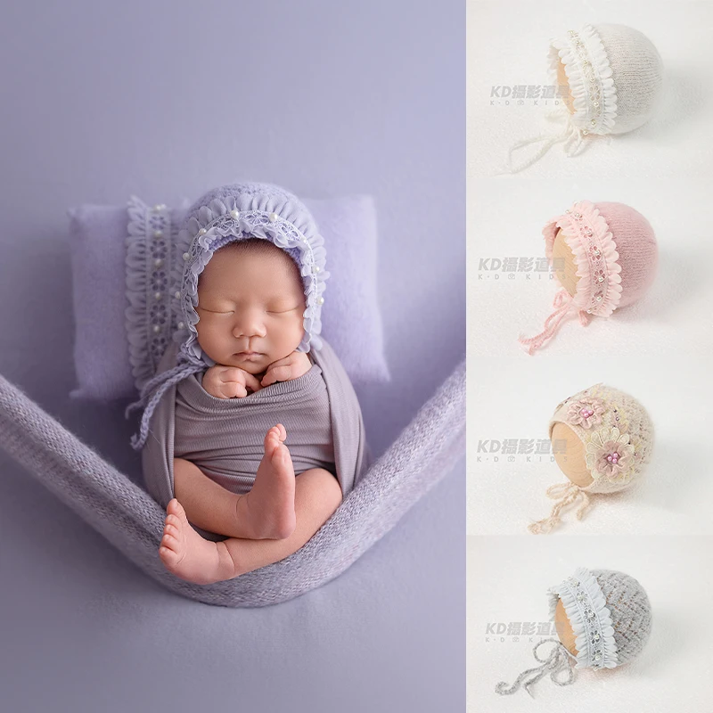قبعة أطفال محبوكة لطيفة لحديثي الولادة، قبعة أطفال مرنة قابلة للتمدد ناعمة للتصوير الفوتوغرافي لحديثي الولادة، التعميد، استحمام الطفل #2