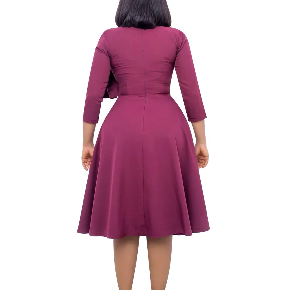 Robes Africaines pour Femmes, Printemps Automne, Col Rond, Polyester, Solide, Document, Longueur Genou, Vêtements Africains