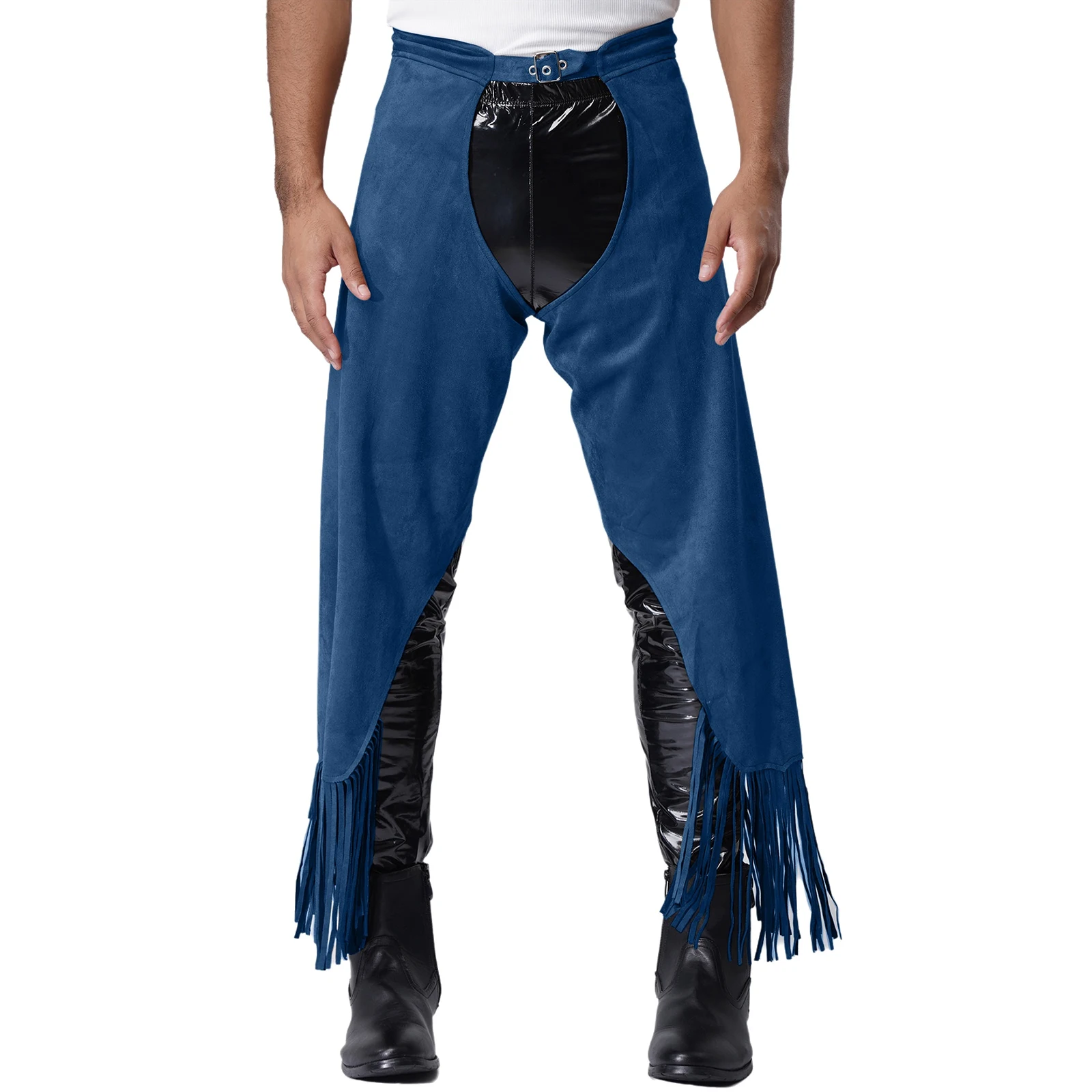 

Men's Fashion Crothless Pants Vintage Backless Split Fringe Suede Pants for Halloween Theme Party Cowboy Cosplay Cover Pants