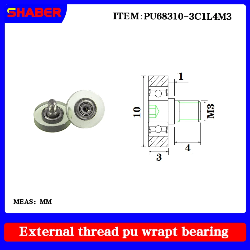 

Factory supply external screw thread polyurethane formed bearing PU68310-3C1L4M3 glue coated bearing With threaded guide wheel