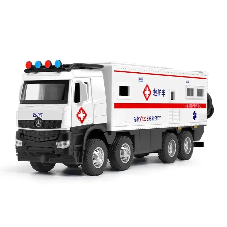 1:32 Mercedes Benz Ambulance Fire Truck Simulation Diecast Metal Alloy Model car Sound Light Pull Back Collection Kids Toy Gifts