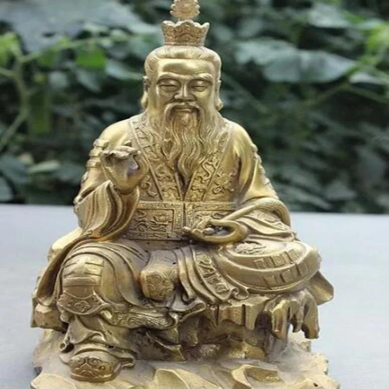 

8inch Chinese Brass Taoism Founder Laotse LaoJun Laozi Immortal God Sit Stone Statue