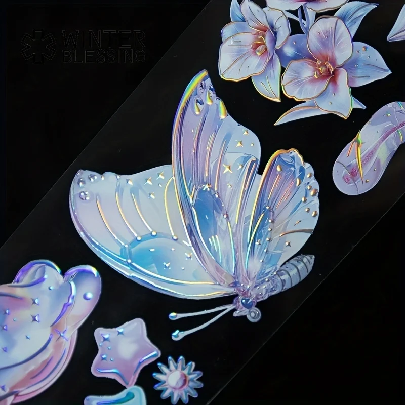 2 متر ليزر فضي فراشة بالونPET اشي الشريط سيدة زهرة شفافة لفة ملصقات شريط مزخرف لمجلة سكرابوكينغ