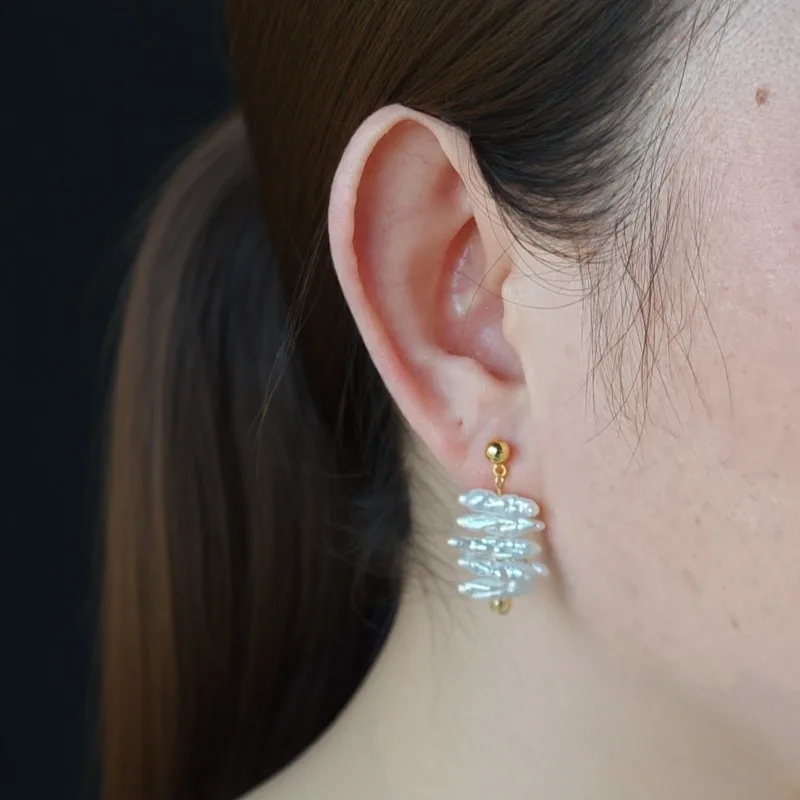 Long Baroque Irregular Natural Freshwater Pearl Earrings for Women Retro Style Gold Color Stud Earrings Jewelry Gift