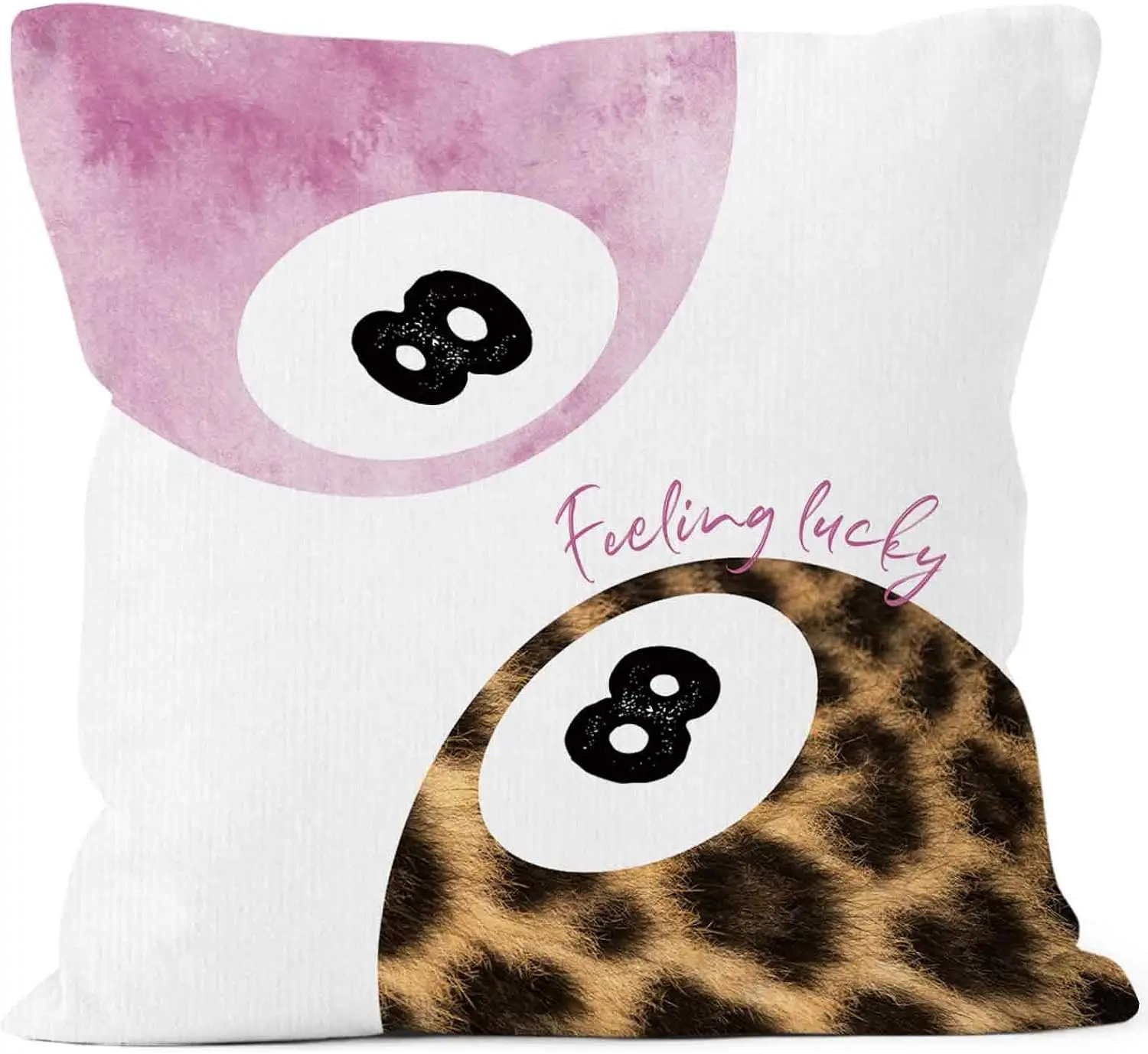 Aesthetic Leopard Print Lucky Pillowcase Floral Pink Watercolor Horseshoe Cushion Cover 45x45cm for Nursery Decor