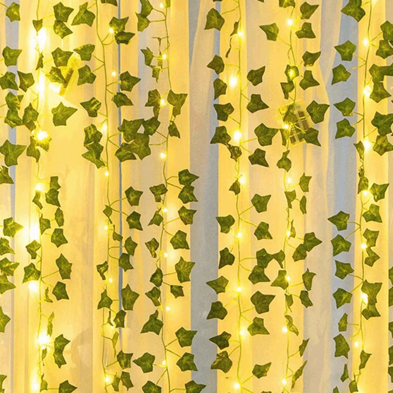 Artificial Green Leaf String Lights AA Battery Powered Simulation Flower Greenery LED Light Weeding Room Indoor Wall Decoration view 6
