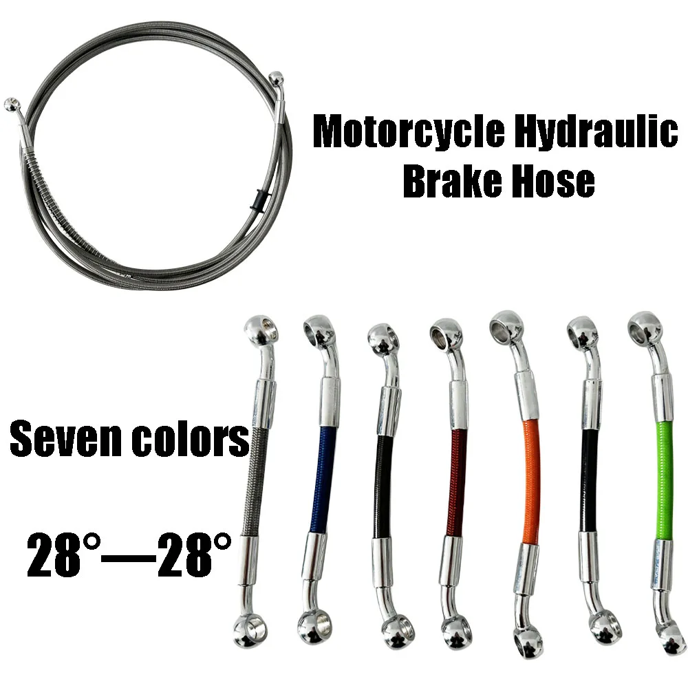 

6color Lengh 100mm-5000mm Motorcycle Hydraulic Brake Hose Universal Brake Hose Line Steel Brake Cable Banjo Head Both Sides 28 °