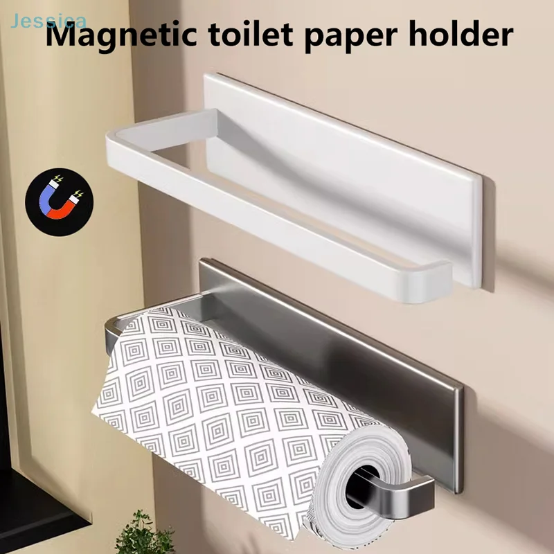 

♥Kitchen Magnetic Paper Towel Holder，No-drill Cabinet Paper Roll Rack And Storage Shelf