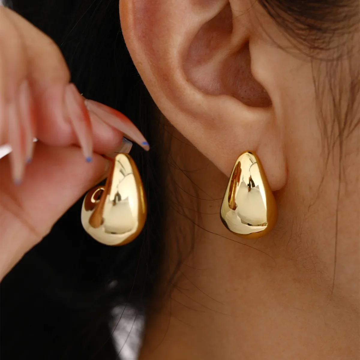 Gold Plated Chunky Dome Drop Earrings For Women Vintage Stainless Steel Thick Teardrop Earrings Statement Wedding Jewelry Gifts