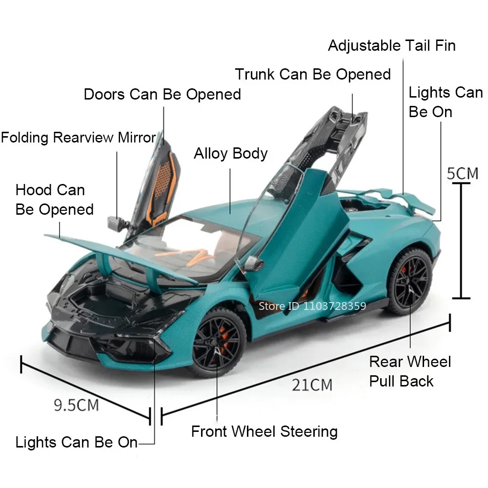 1:24 Revuelto Model Toy Sports Cars Alloy Diecast Countach LPI800-4 Supercars Sound Light Doors Opened Pull Back for Boys Gifts
