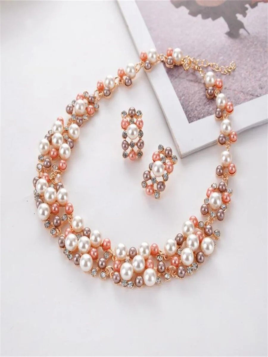 Network explosion imitation pearl necklace set bridal jewelry High-grade electroplated alloy jewelry for woman