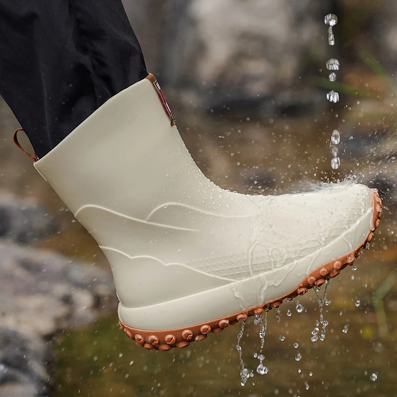 Men's High Top Casual Rain Boots Four Seasons New Non-Slip Waterproof Outdoor Wading Fishing Water Shoes Car Wash Chef Rain Shoe