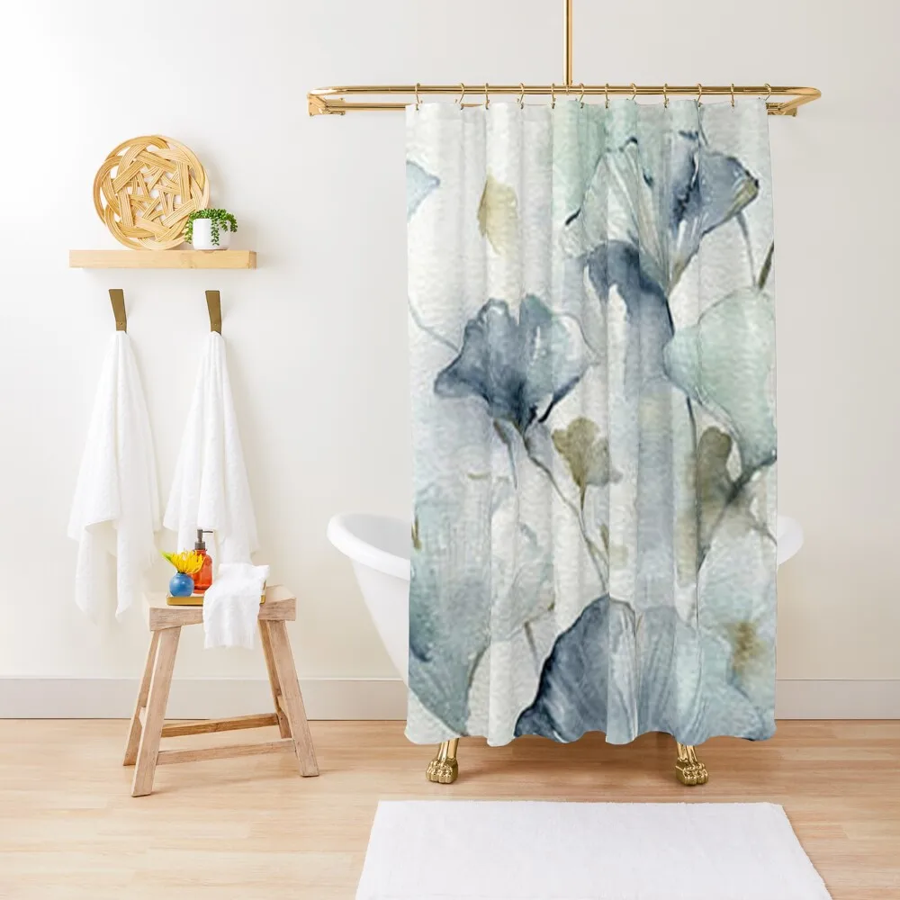 

Blue watercolor ginko leaves Shower Curtain Shower For Bathroom Set Shower Bath Curtain