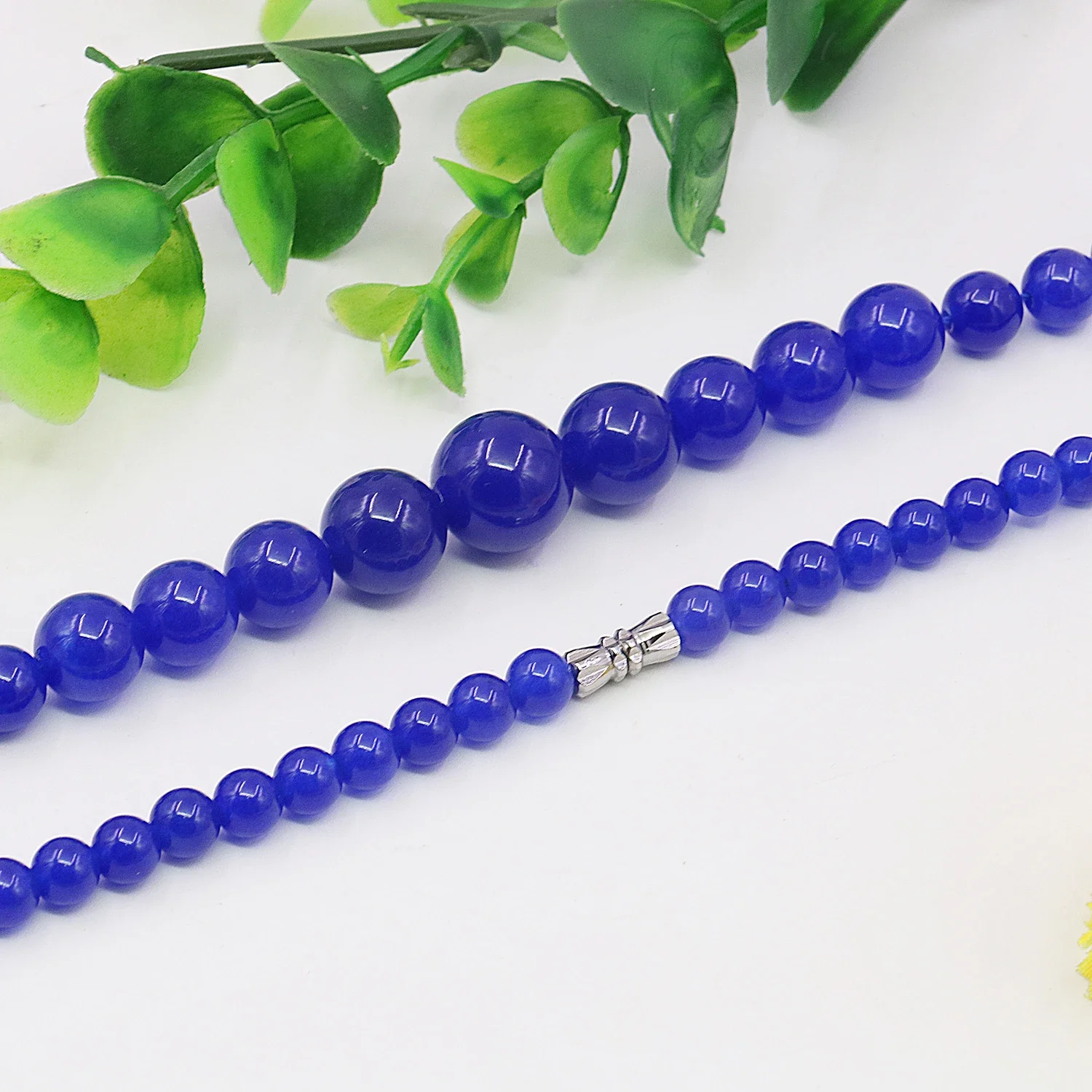 6-14mm Natural Stone Blue Chalcedony,Tower Round Bead Necklace/Earirngs Set Transparent Jewelry,Women\'s Gift,Rotating Button