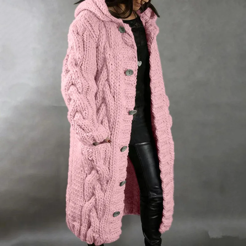 Damenpullover, neuer lässiger, lockerer, europäisch-amerikanischer Mode-Cardigan mit Umlegekragen, gestrickter langer Mantel, Pullovermantel in großen Größen – Detail 38