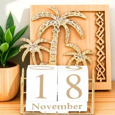 

Wooden Perpetual Desk Block Calendar Classic Month Date Display Decorative Calendar Ornament for Home Office Cafe