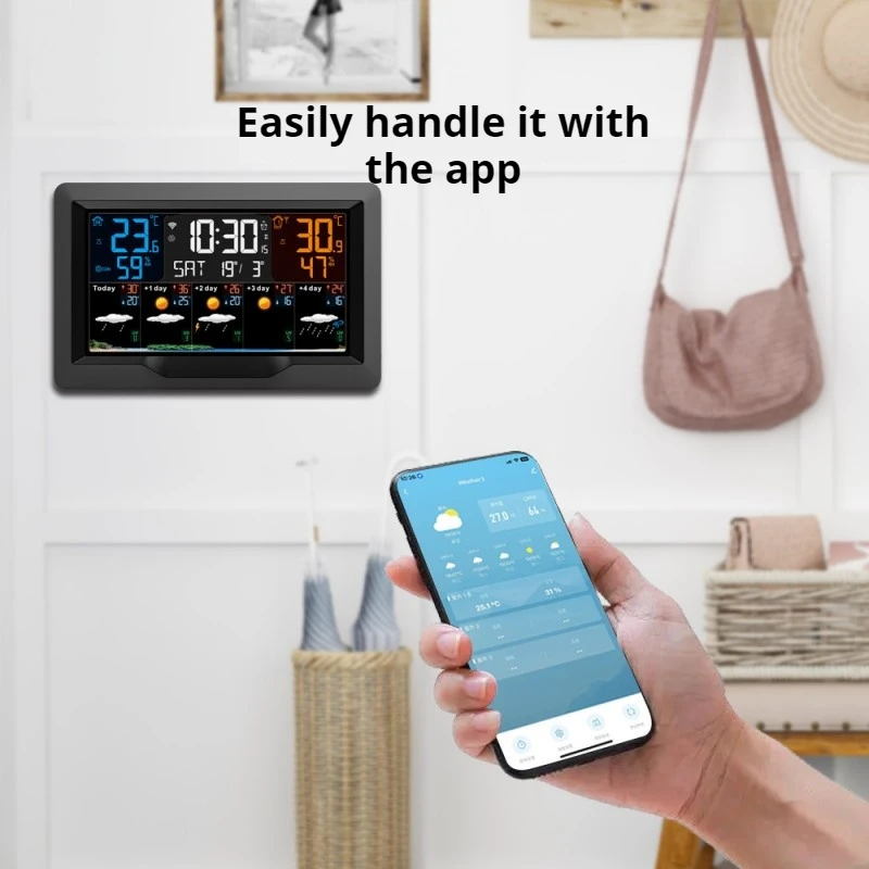 Indoor Outdoor Temperature and Humidity Weather Station with RF Signal and Large Color Display