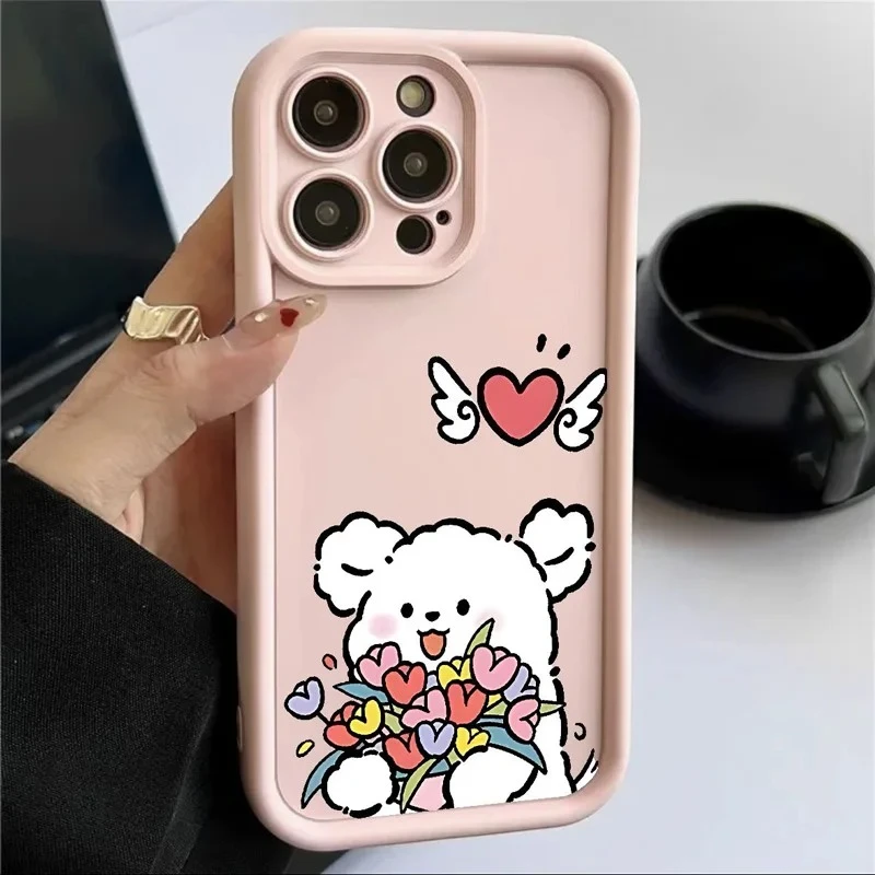 Gourde لطيف الحب القلب الكلب الكرتون أنماط جراب هاتف آيفون 16 15 14 12 13 11 برو ماكس