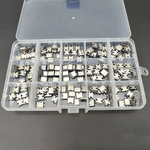 Imagen 2 del producto 150 unids/caja 15 modelos USB tipo C puerto de carga conector Dock 6/16Pin USB-C enchufe PCB conector de soldadura teléfono móvil Kit de reparación DIY