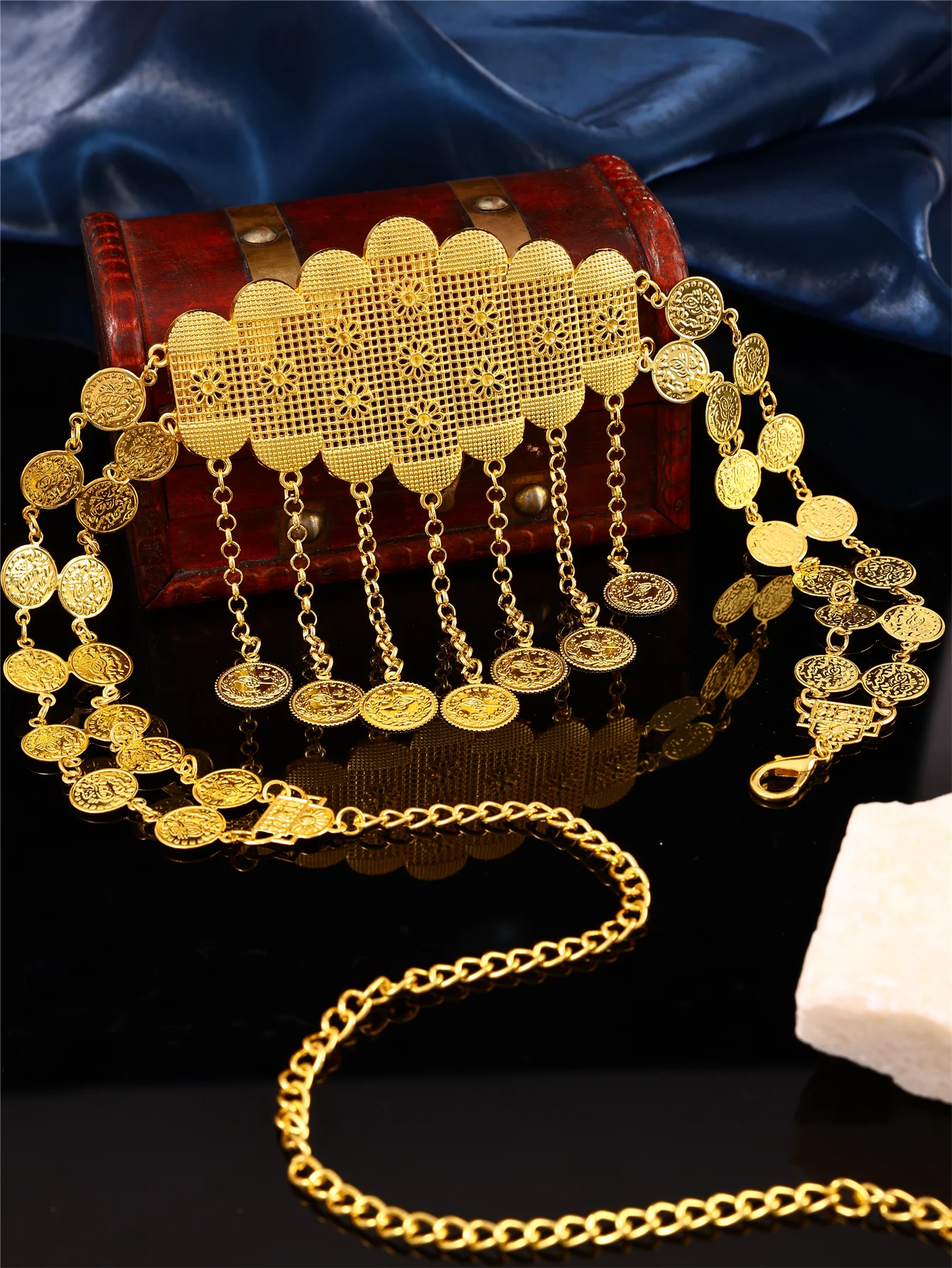 

1 винтажный роскошный женский халат из цинкового сплава с подвеской в виде турецкой монеты, регулируемая длина, женская поясная цепочка для праздничных банкетов и вечеринок