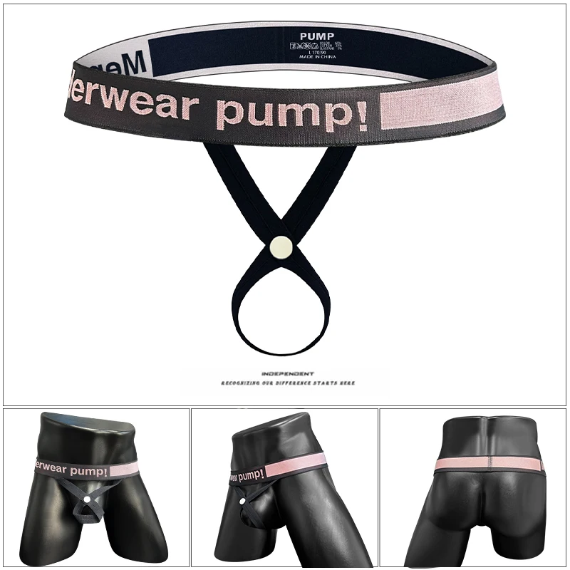 Gay Men's Fashionable Thongs with Cockring and Adjustable Ring, Sexy G String Underwear