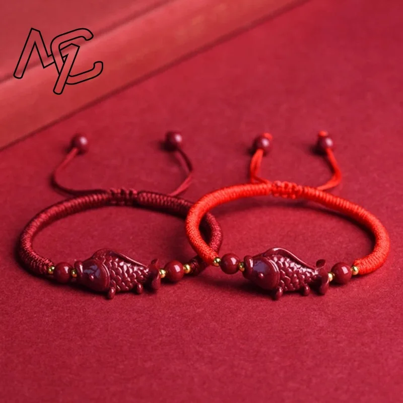 Customized Red Cinnabar Ruyi Goldfish Beads DIY Bracelet Round Hand Weaving Jewellery Fashion Man Woman Luck Amulet New