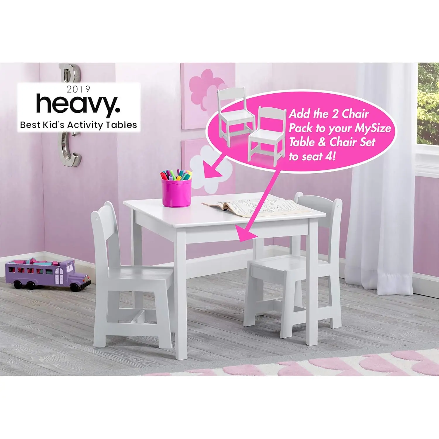طقم طاولة وكرسي خشبي للأطفال من MySize (يتضمن كرسيين) - مثالي للفنون والحرف اليدوية ووقت الوجبات الخفيفة والمزيد - Greengua