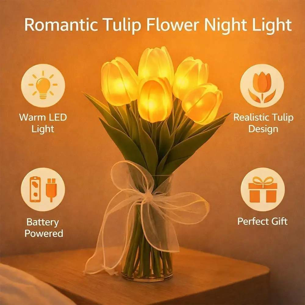 

Glowing Tulip Bouquet Light LED Lights Battery-powered Flower Night Light Gentle Lighting Bedroom Bedside Ambient Light