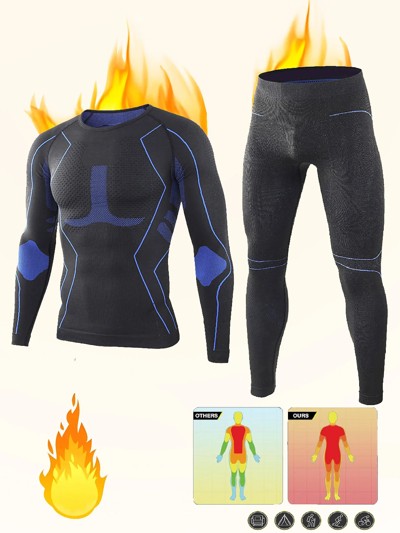 2 pieces of men's thermal underwear set, quick-drying long-sleeved top and comfortable high-elastic breathable tights, suitable