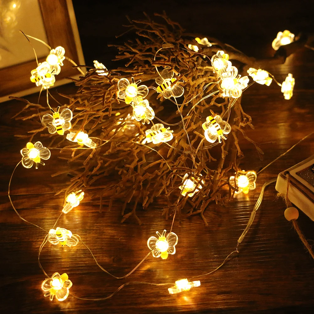 30LED Lights 3M Mushroom Copper Wire Led Lights Christmas DIY String Lamps Honey Bee Holiday Lights For Garden Party Decoration