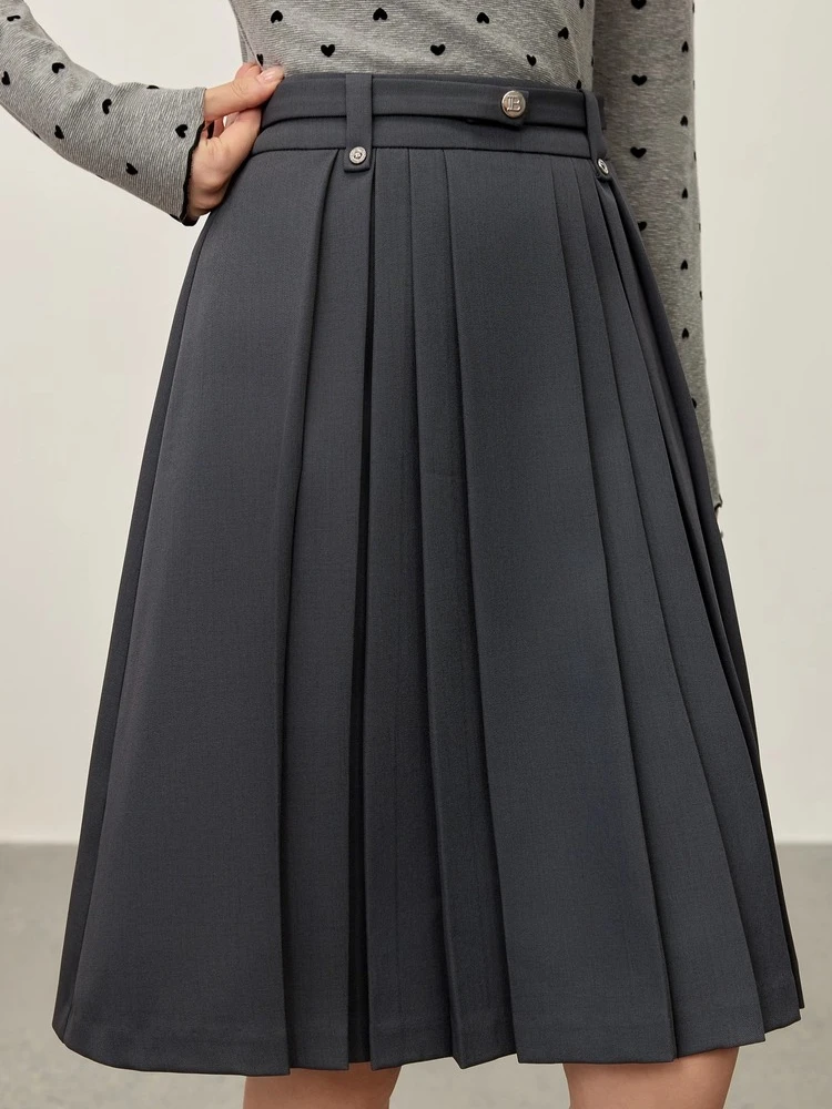 

SENTUBILA Skirts For Women Knee-Length A-Line Elegant Pleated Short Skirt Solid Casual Women Clothing 153QB2600