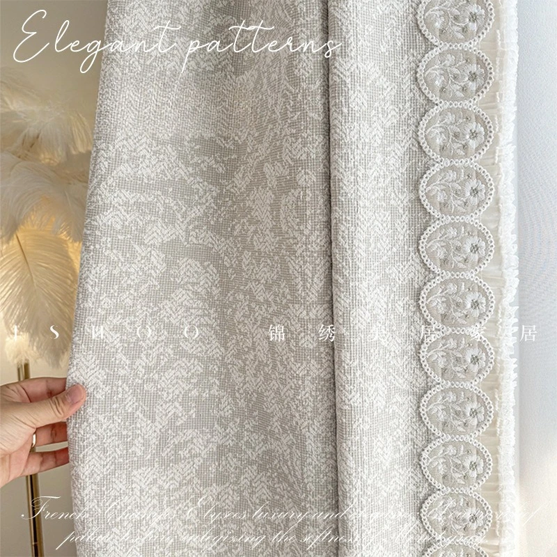French Cream Retro Style High-end Dark Pattern Jacquard Luxury Blackout Chenille Curtain Living Room Bedroom Custom Size