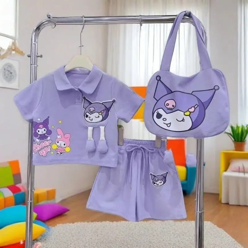 

Kuromi Girls Summer Cute Short Sleeve Set New Kids Super Fashionable Versatile Cartoon Fashionable Cute Convenient Complete Set