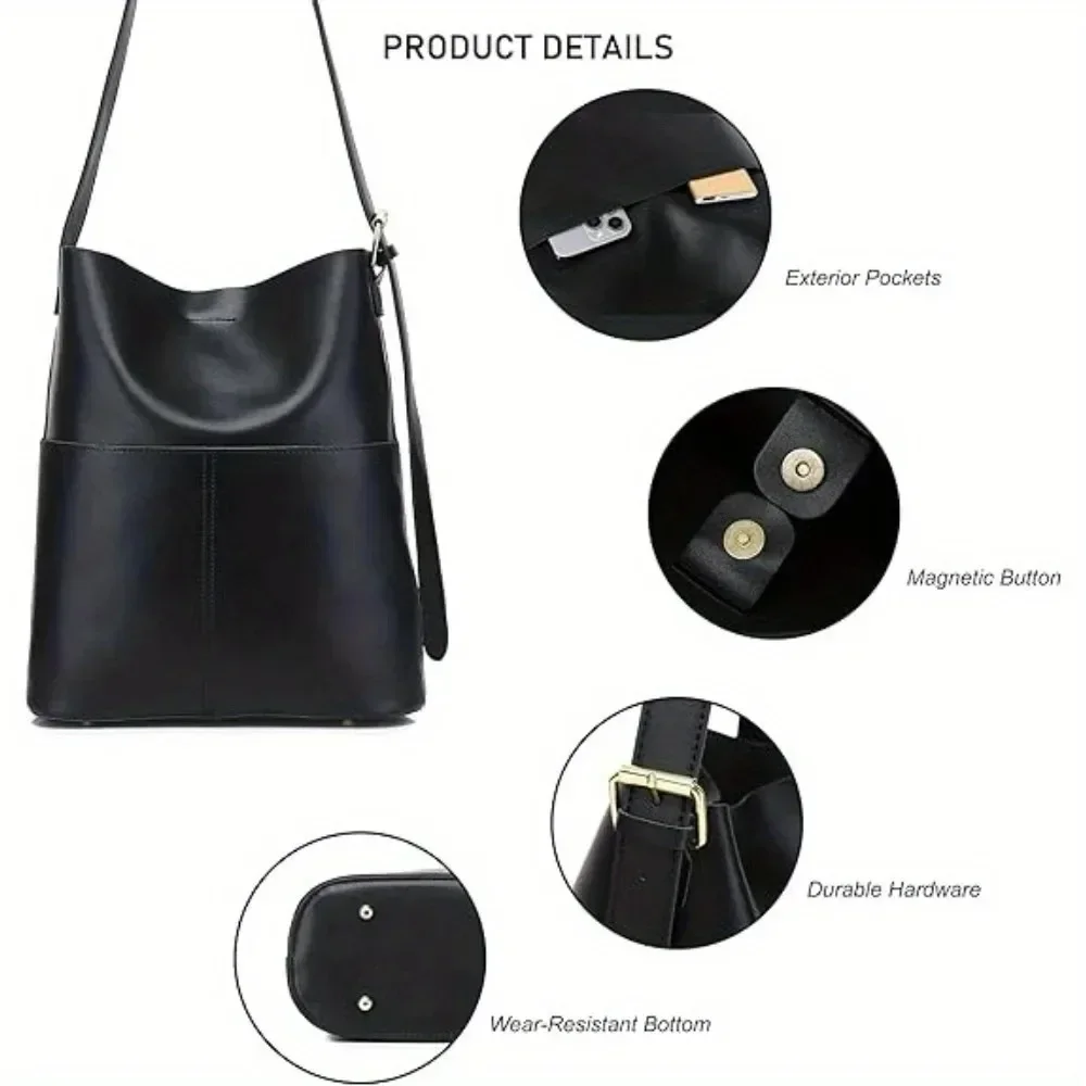 

New fashion solid color bucket bag large capacity tote bag women's messenger bag versatile women's shoulder bag 2025 Popular