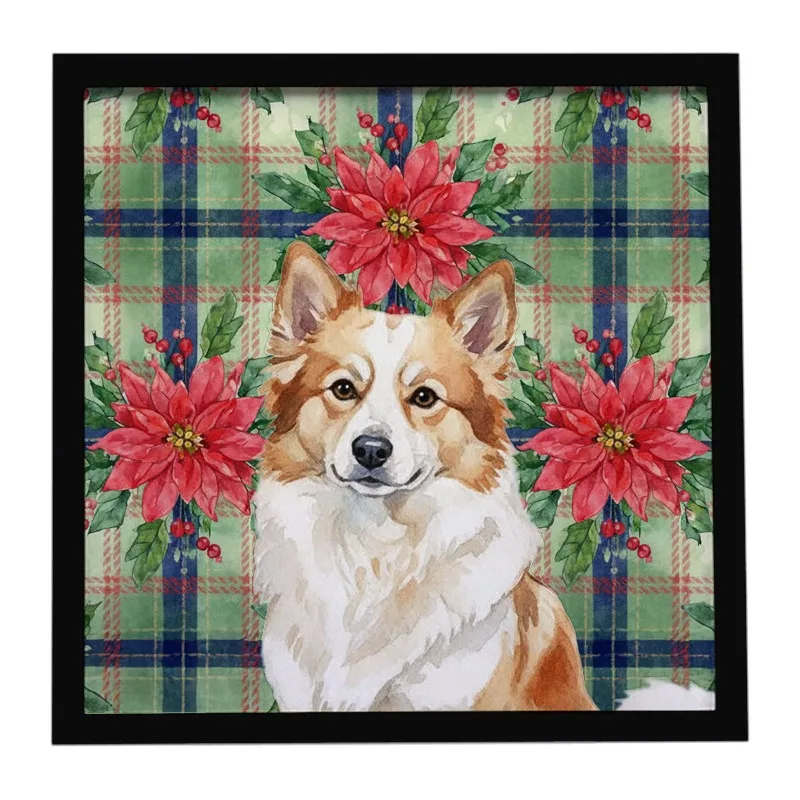 

Tan Icelandic Sheepdog Christmas Red Framed Metal Print - Square Wall Art Decor Ready to Hang for Bathroom Kitchen Office Home