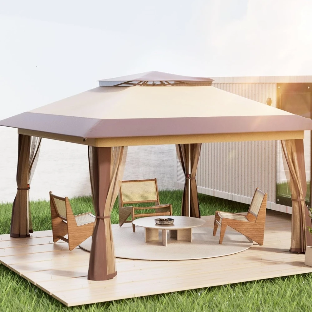 Gazebo pieghevole con zanzariera Beige 4 x 4 m Tenda da festa impermeabile UV 50+