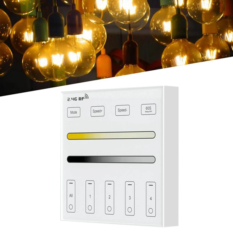 2.4G RF 4 منطقة 86 لوحة DM/CCT وحدة تحكم LED ذكية مزدوجة اللون وحدة تحكم باللمس للتحكم في ضوء LED