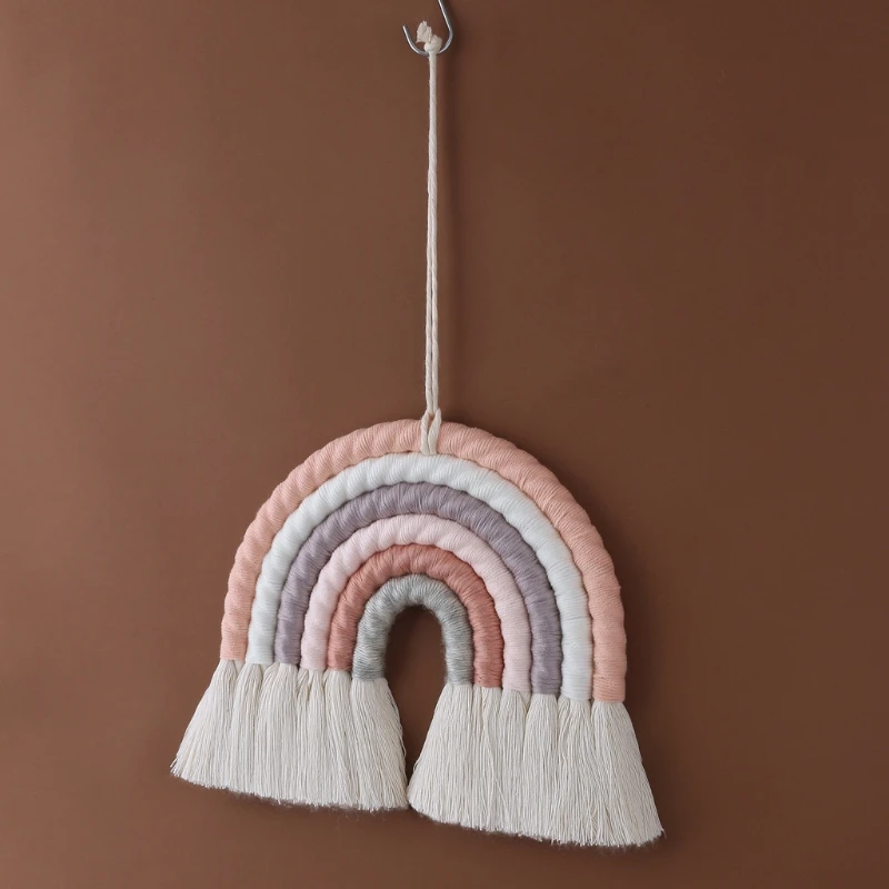 Boho Decor Macrame Rainbow Wall Hanging for Baby Girls Kids Nursery Rooms Gift