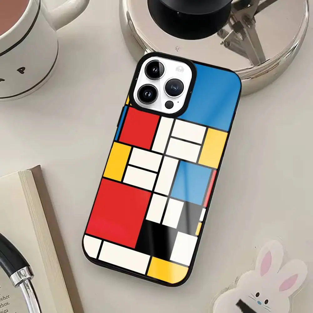 Custodia per telefono con motivo artistico astratto P-Piet M-Mondrian per iPhone17,16,15,14,13,12,11 Plus,Pro Max per ricarica wireless Magsafe