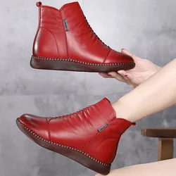 Akexiya Hot Sale Shoe Knight Boots Genuine Leather Ankle Shoes Vintage Casual Shoes Brand Design Retro Handmade Women Boots Lady