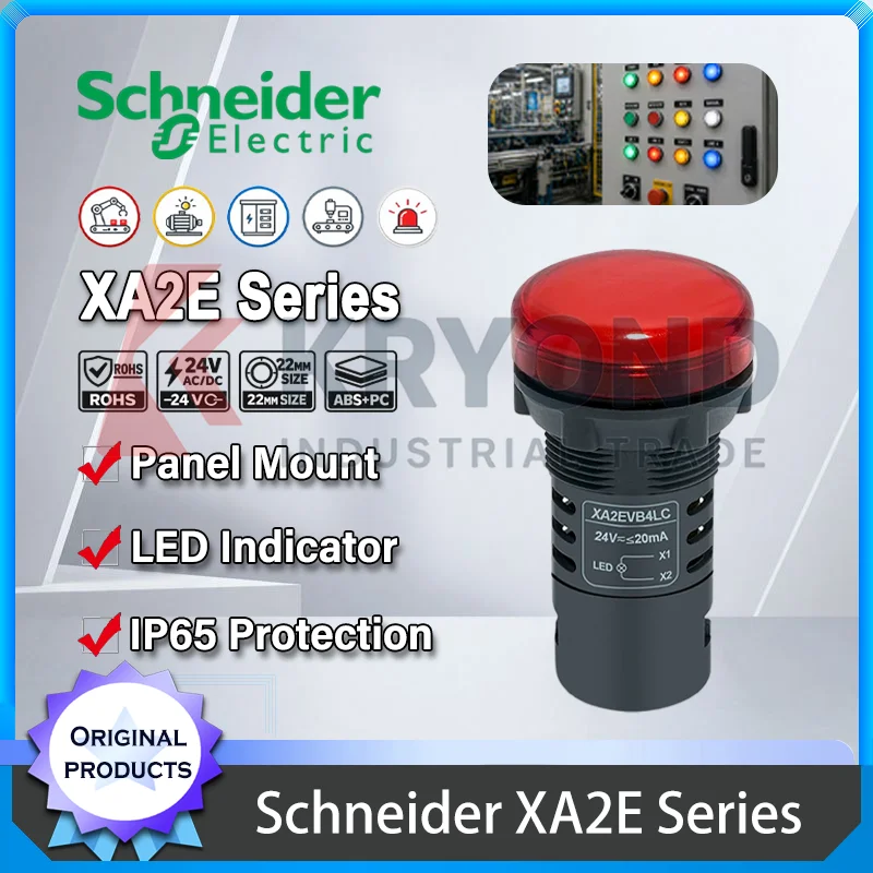 Schneider XA2E 22mm LED Indicator Light Panel Mount AC/DC 24V 220V Multi Color IP65 for Electrical Cabinet System Buzzer Signal