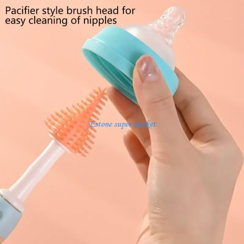 090B Silicone Infant Bottle Cleaner Straw Brush Soft Brush Head Ergonomical Long Handle Brush for Baby Feeding