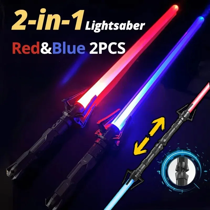 2025 2PCS 2-in-1 Laser Sword Red and Blue Double Saber Transformation Children's Gift Cosplay Weapon Boy Toy Birthday Present