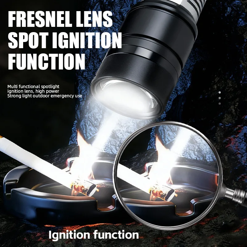 New Super Bright Aluminum Alloy LED Flashlight Outdoor USB C Rechargeable Telescopic Zoom Long Runtime for Climbing Torch
