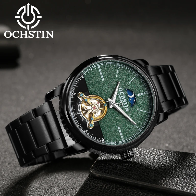 OCHSTIN Men's Commander Tourbillon Mechanical Watch Man Stainless Steel Band Daily Waterproof For Tactical Enthusiasts Clock
