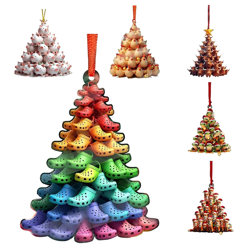 1PCS Christmas Tree Ornament: 2D Stack Mini Slides Club Acrylic Glass Christmas Hanging Ornaments Decor Miniature Stacked Cave