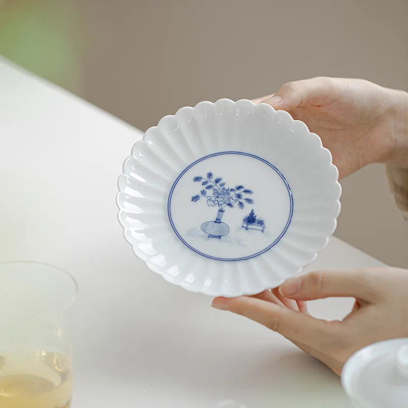 Sweet White Lotus Petal Pot Bearing and Water Storage Pot Bearing Fruit Plate Dry Brewing Tea Table Snack Plate Simple Tea Tray