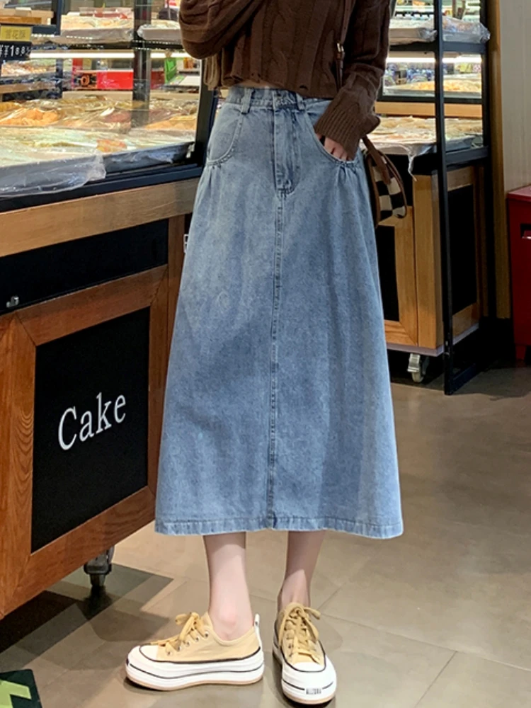 

Qiukichonson Maxi Long Skirts Women Spring Summer Casual High Waisted Jean Skirt Ladies A-Line Ruffle Denim Skirt Plus Size 3XL