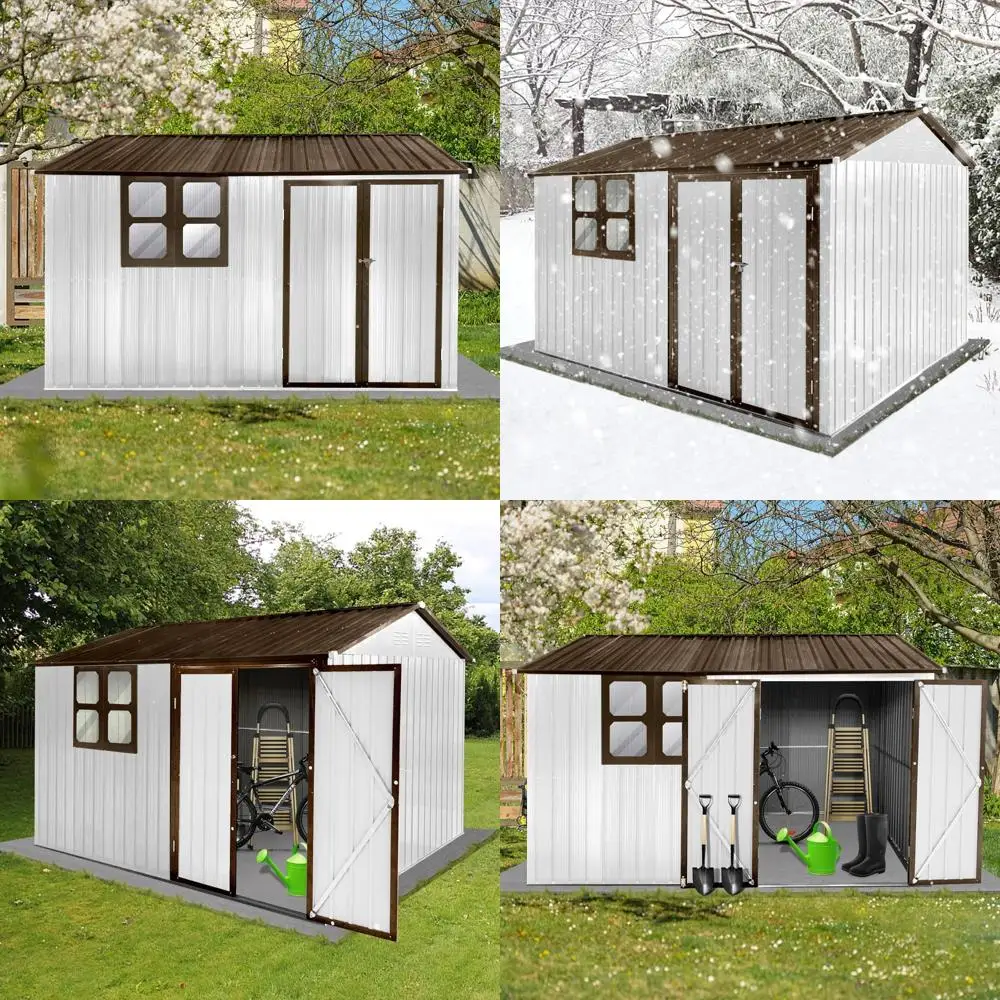 

10x8 Folding Metal Shed with Window, Waterproof Outdoor Storage Cabinet with Lockable Doors