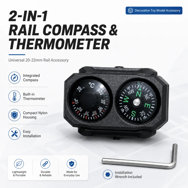 Nylon Rail‑Mount Compass Thermometer Decor Ornament Hobby Model Accessory for 20‑22MM Rail with Hex Key